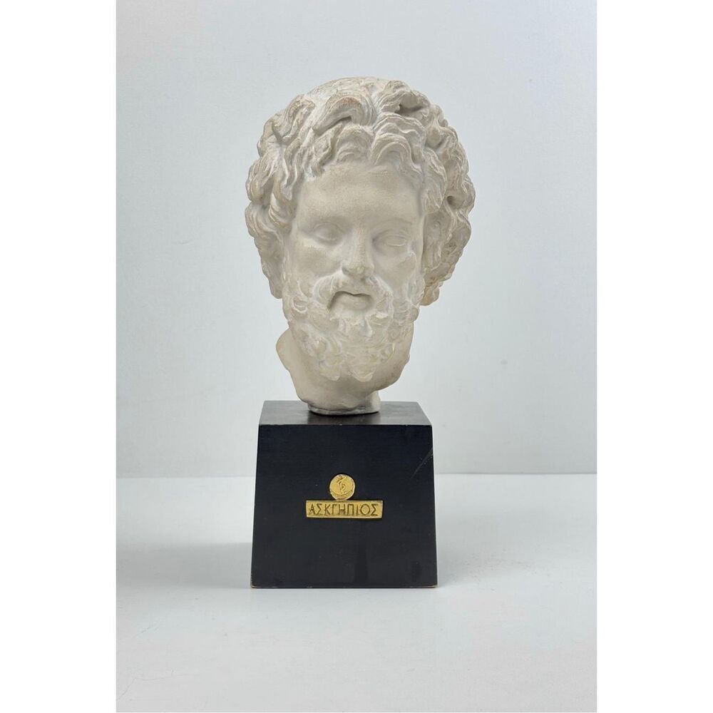 Vintage 1959 Alva Studios Hellenistic Bust of Asklepios Sculpture Greek God Dr